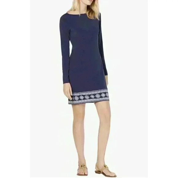 Michael Kors Dresses & Skirts - Michael Kors, Womens Petites Casblanca Printed Mini Dress, Navy, PL